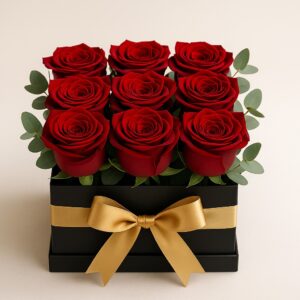 جعبه گل رز قرمز