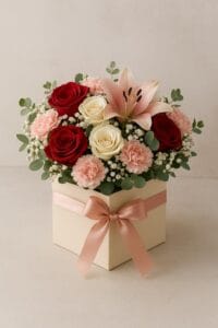 جعبه گل رز و لیلیوم شیک