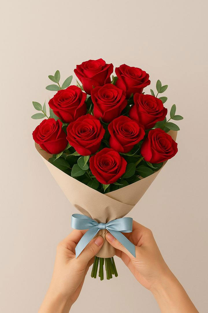 دسته گل رز 10 شاخه