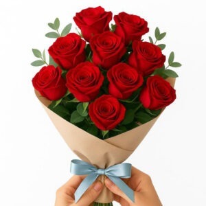 دسته گل رز قرمز 10 شاخه