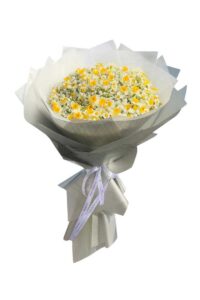 دسته گل مینیاتوری سفید و زرد